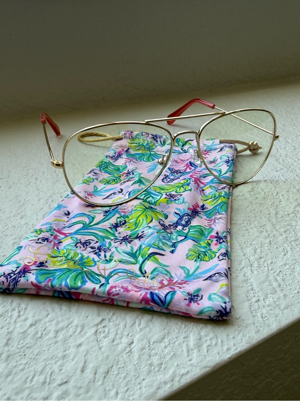Lilly Pulitzer Blue Light Aviator Glasses with Pink Floral Pouch